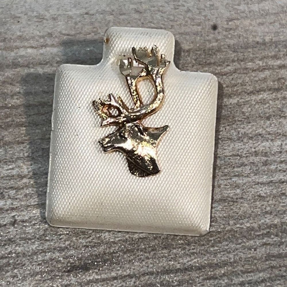Caribou Lapel Pin Hand Carved Gold Tone